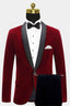 Burgundy Shawl Lapel Velvet Men Suits