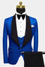 3 Piece Royal Blue Jacquard Shawl Lapel Men Suits