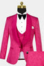 Hot Pink Jacquard Shawl Lapel 3 Piece Men Suits