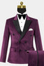 Eggplant Purple Velvet Peaked Lapel Double Breasted Men Suits