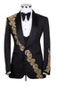 Classy Black Jacquard Appliques Shawl Lapel 3 Piece Men Suit