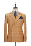 Orange Plaid Notched Lapel Double Breasted Men Suits