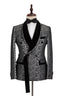 Black Shawl Lapel Stitching Silver Leopard Jacquard Men's Suit