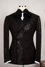 Black Jacquard Double Breasted Beadings Peaked Lapel Men Suit