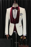 3 Piece White Bespoke Burgundy Velvet Shawl Lapel Men Suit