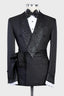 Black Double Breasted Shiny Shawl Lapel Men Suits With Belt