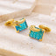 Rectangle Gold Turquoise Crystal Cufflinks