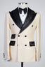 Fancy Champagne Peaked Lapel Double Breasted Suits For Men