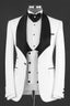 Handsome White Jacquard 3 Piece Peaked Lapel Men Suits