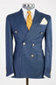 Chic Navy Blue Dot Peaked Lapel Double Breasted Men Suits