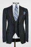 3 Piece Black Striped Peaked Lapel Men Suits
