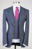 Slate Blue Plaid 3 Piece Peaked Lapel Men Suits