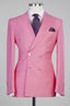 Fashion Pink Peaked Lapel Double Breasted Men Suits