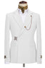 Classy White Notched Lapel Buckle Button Men Suits