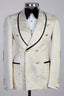 Off White Jacquard Shawl Lapel Double Breasted Men Suits