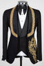 Black Shawl Lapel Three Pieces Men Suits With Shiny Gold Appliques