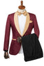 Burgundy Jacquard One Button Gold Shawl Lapel Men Suits