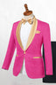 Fuchsia Pink Jacquard One Button Gold Shawl Lapel Men Suits