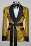 Shiny Gold Double Breasted Black Shawl Lapel Belt Men Suits