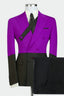 Purple And Black Peaked Lapel Double Breasted Men Suits