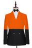 Orange And Black Peaked Lapel Double Breasted Men Suits