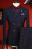 Dark Blue Double Breasted Peaked Lapel Chic Men Suits