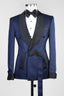 Chic Navy Shawl Lapel Jacquard Double Breasted Men Suit