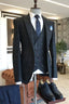 Dark Gray Plaid Notched Lapel Men Suits With Waistcoat