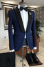 Bespoke Navy Blue One Button Black Peaked Lapel Men Suits