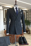 Black Popular Striped Peaked Lapel Double Breasted Suits For Men
