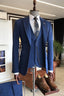 Dark Blue 3 Piece Peaked Lapel Bespoke Men Suits