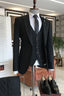 Solid Black One Button 3 Piece Peaked Lapel Men Suits