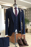 Fashion Navy One Button 3 Piece Peaked Lapel Men Suits