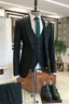 Dark Green One Button Peaked Lapel Men Suits With Waistcoat