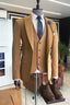 Bespoke Camel 3 Piece One Button Peaked Lapel Men Suits