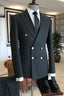 Dark Gray Peaked Lapel Double Breasted Striped Men Suits