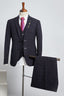 Dark Gray Notched Lapel Plaid 3 Piece Men Suits