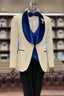 3 Piece White Jacquard Royal Blue Velvet Shawl Lapel Men Suits
