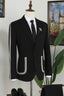 Formal Black Notched Lapel White Lace Chain Embellished Men Suits