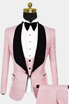 Pink 3-Pieces Jacquard Shawl Lapel Men Suits