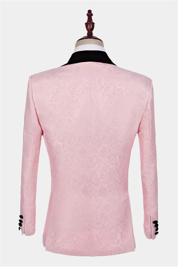 Pink 3-Pieces Jacquard Shawl Lapel Men Suits