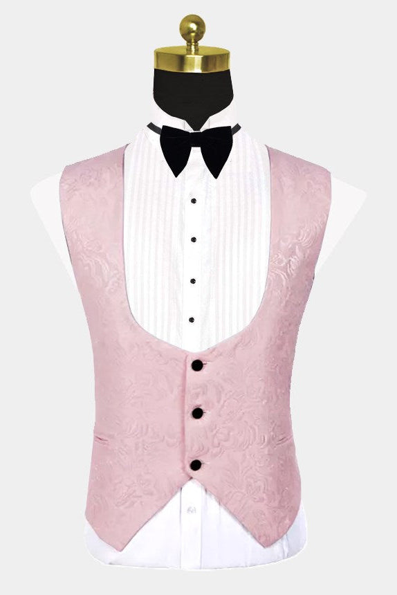 Pink 3-Pieces Jacquard Shawl Lapel Men Suits