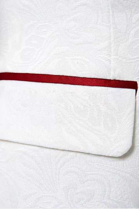 White Jacquard Double Breasted Red Satin Shawl Lapel Men Suits