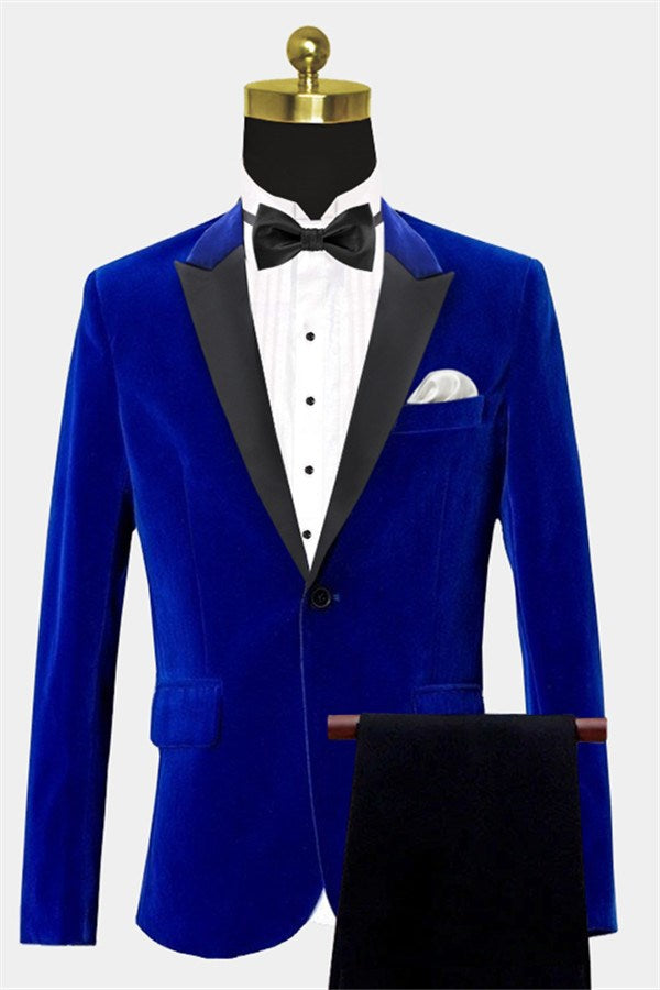 Stylish Royal Blue Peaked Lapel Velvet Men Suits Main image