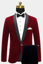 Burgundy Shawl Lapel Velvet Men Suits