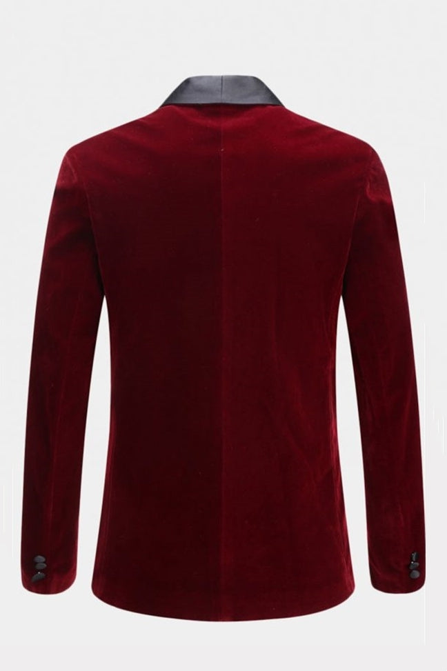 Burgundy Shawl Lapel Velvet Men Suits
