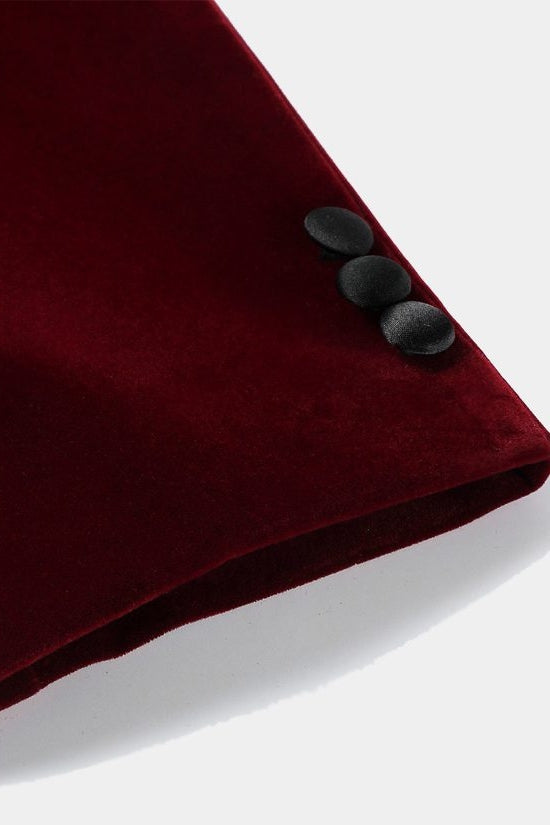 Burgundy Shawl Lapel Velvet Men Suits