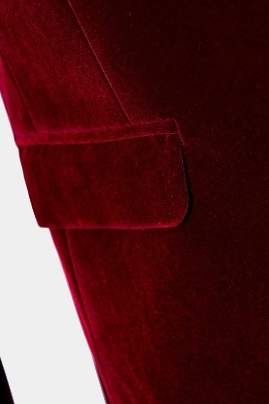 Burgundy Shawl Lapel Velvet Men Suits
