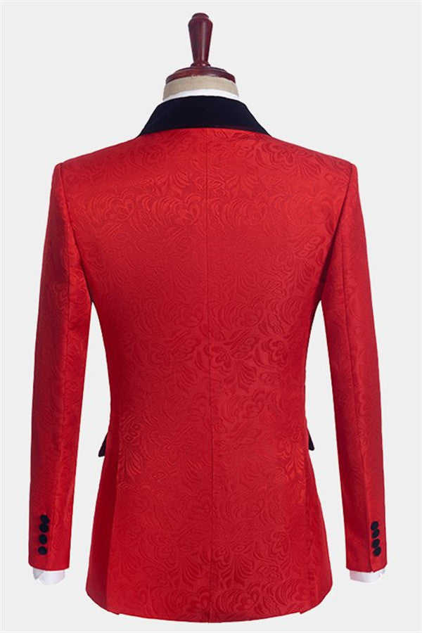 Red Jacquard 3 Piece Shawl Lapel Men Suits Secondary image