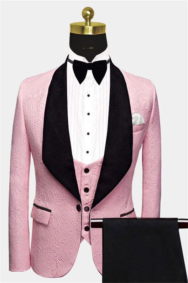 Newest Pink Jacquard 3 Piece Shawl Lapel Men Suits Main image